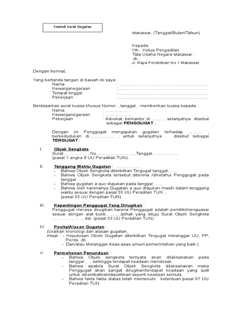 Contoh Surat Gugatan Doc