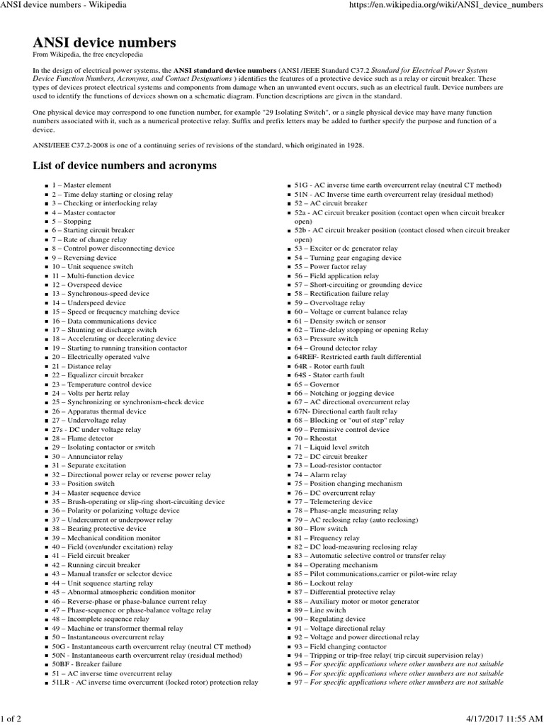 ANSI Device Numbers | PDF | Relay | Switch