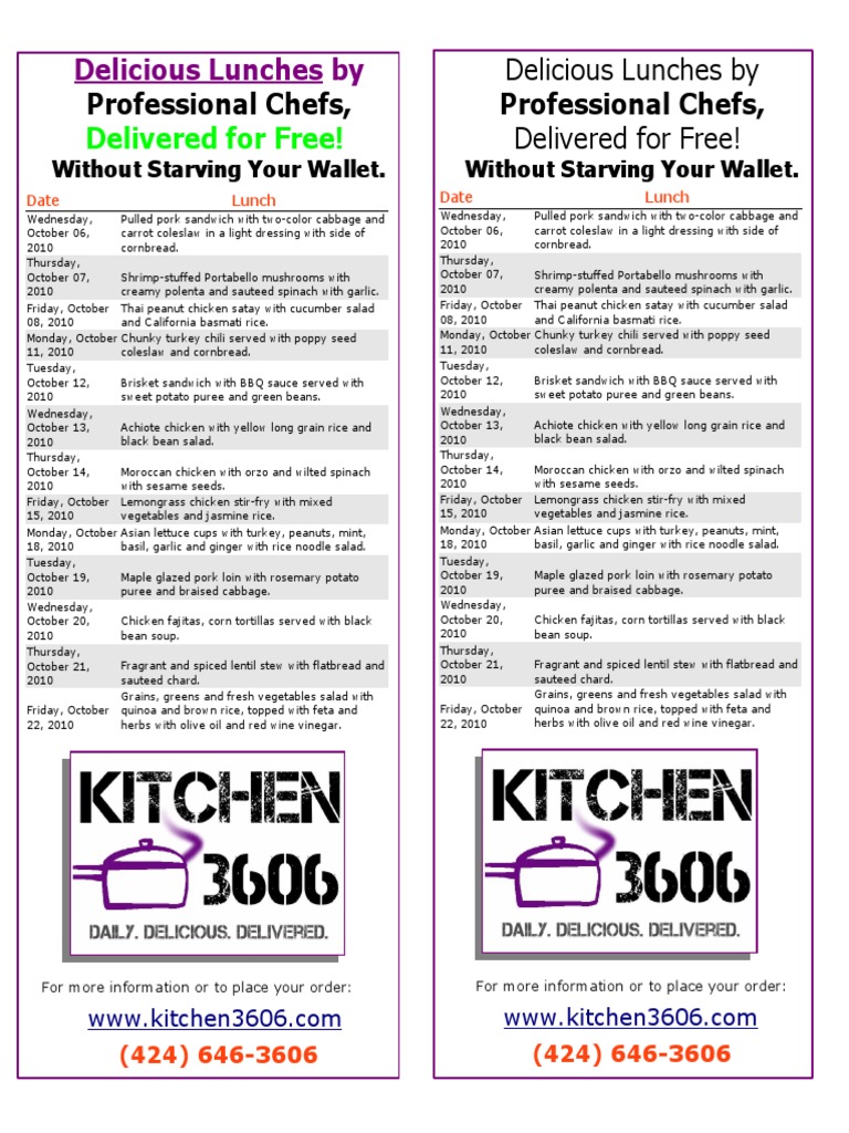 Kitchen 3606 Flyer With Menu | PDF | Salad | Leaf Vegetable
