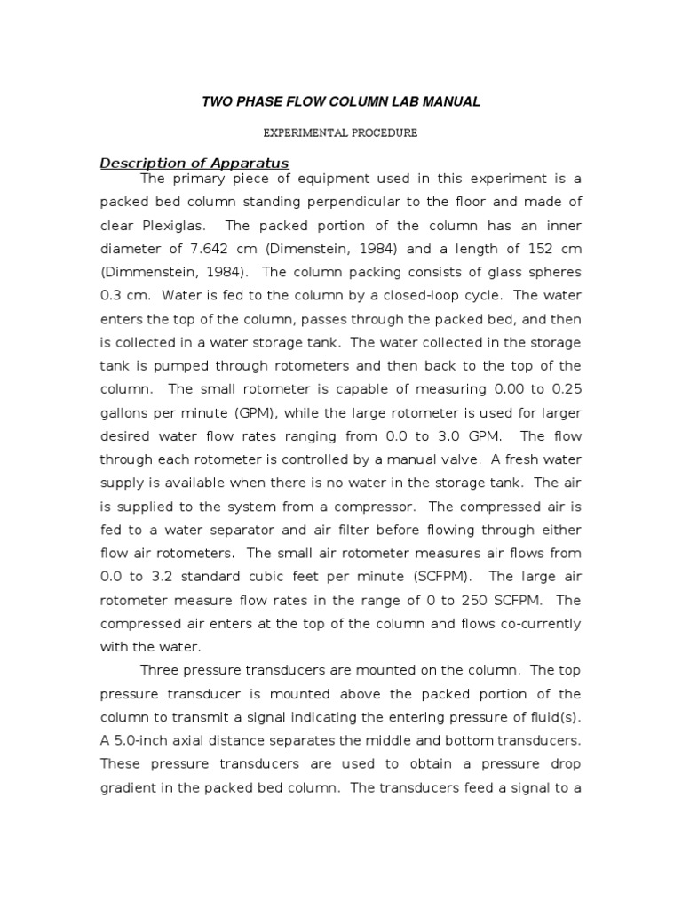 Two-Phase Flow Column Lab Manual | PDF | Pump | Pressure