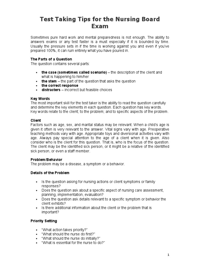 Test-Taking-Tips-for-the-Nursing-Board-Exam-1.pdf | Question | Test