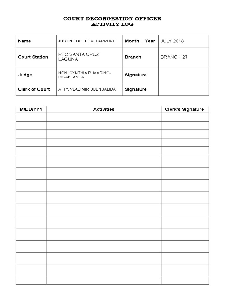 CDO Activity Log Template | PDF
