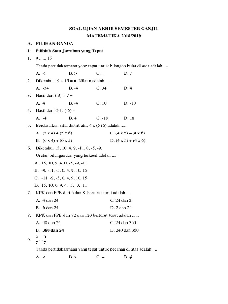 Soal Ujian Akhir Semester Ganjil
