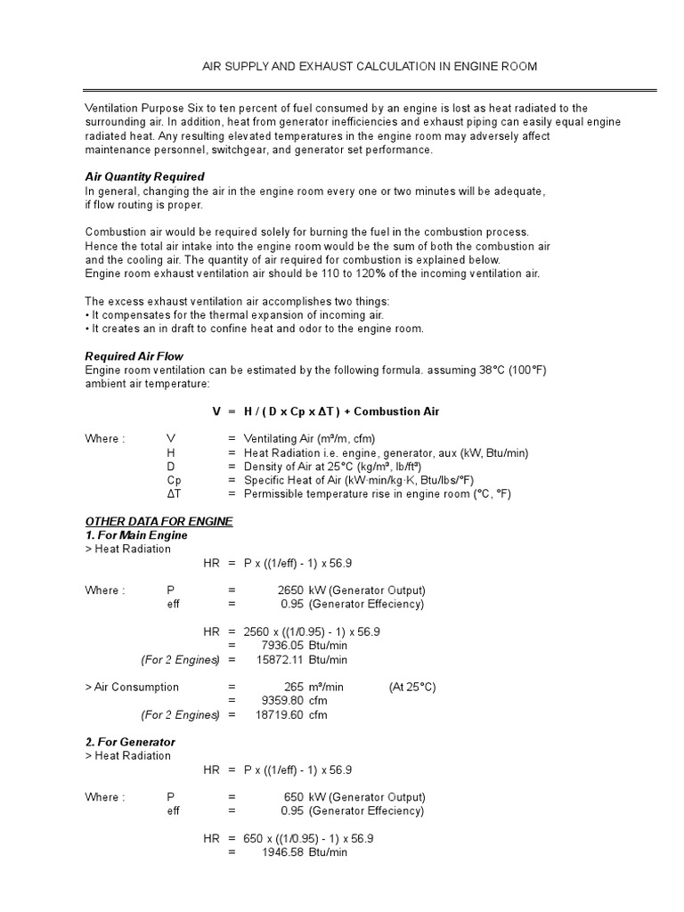 Engine Room Air Flow Calculations | PDF | Ventilation (Architecture ...