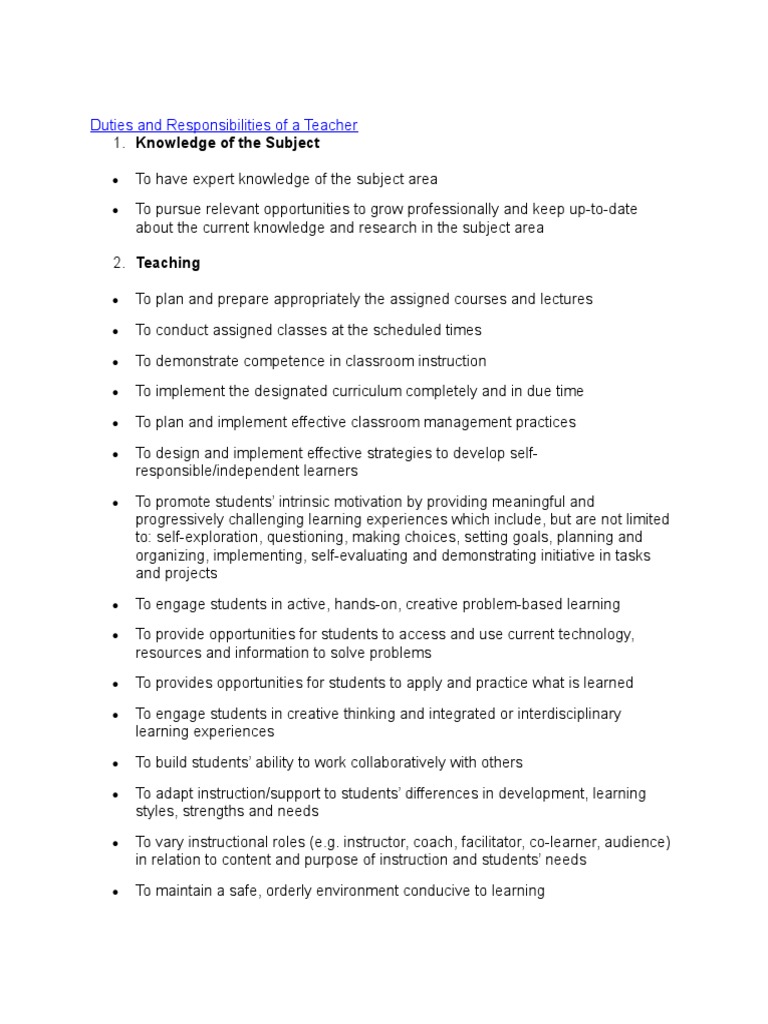 Duties and responsibilities of a teacher pdf change teachers