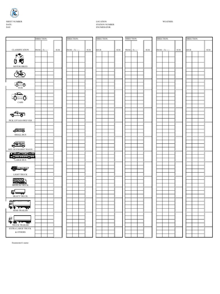 Traffic Count Data Sheet | PDF | Truck | Trailer (Vehicle)