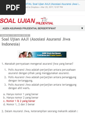Soal Ujian Prudential Soal Ujian Aaji Asosiasi Asuransi Jiwa Indonesia