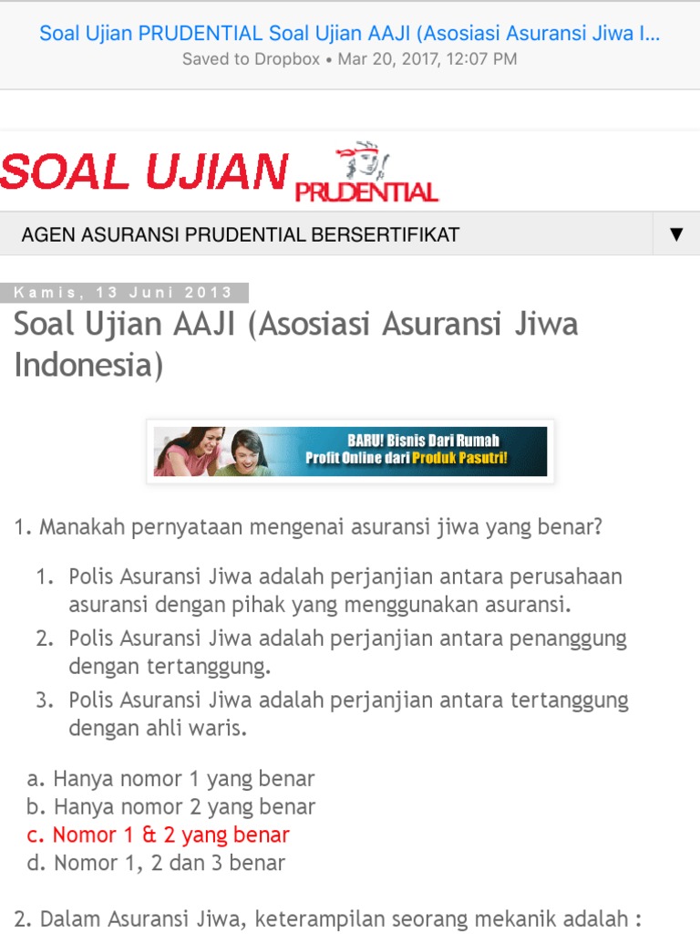 Soal Ujian Prudential Soal Ujian Aaji Asosiasi Asuransi Jiwa Indonesia