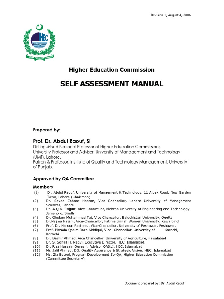 Hec Self Assessment Manual | PDF | Curriculum | Engineering