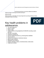 Key Health Problems in Adolescence.: Pregnancy & Child Birth