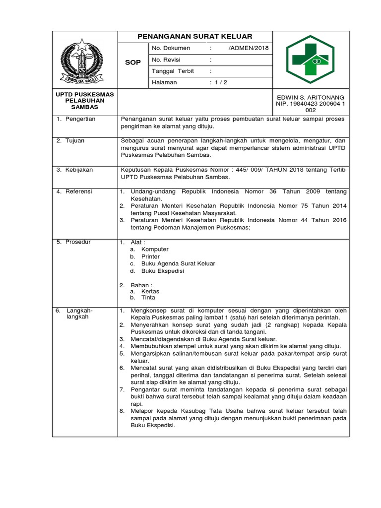 10 B Sop Surat Keluar