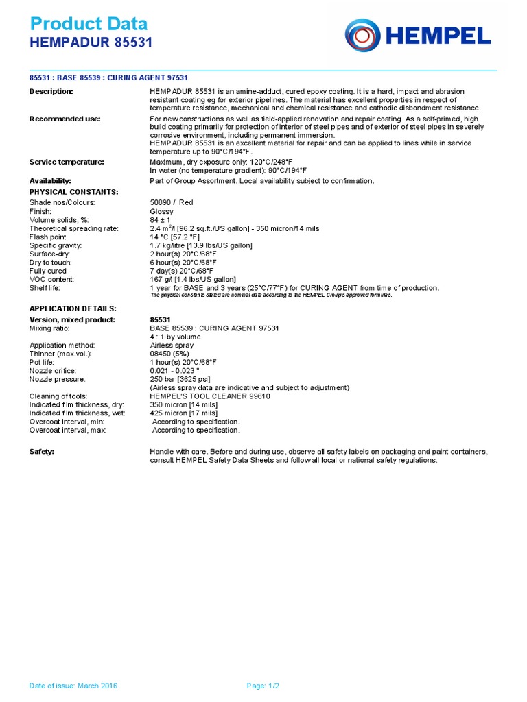 HEMPADUR 85531 85531 en-GB PDF | PDF | Paint | Temperature
