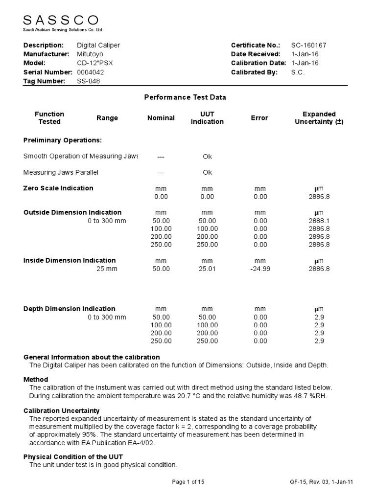 Vernier Calliper Calibration Scientific Observation