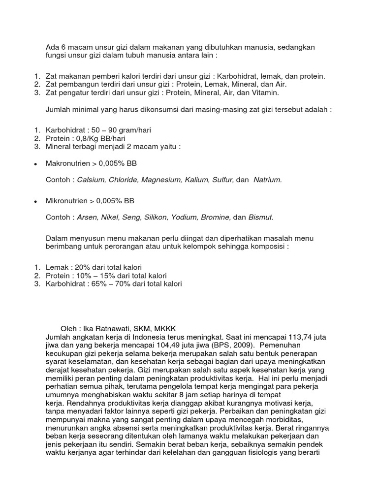 Ada 6 Macam Unsur Gizi Dalam Makanan Yang Dibutuhkan Manusia