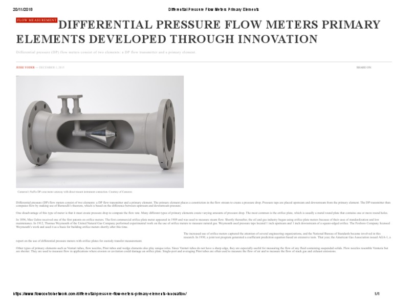 Differential Pressure Flow Meter Elements | PDF | Flow Measurement ...
