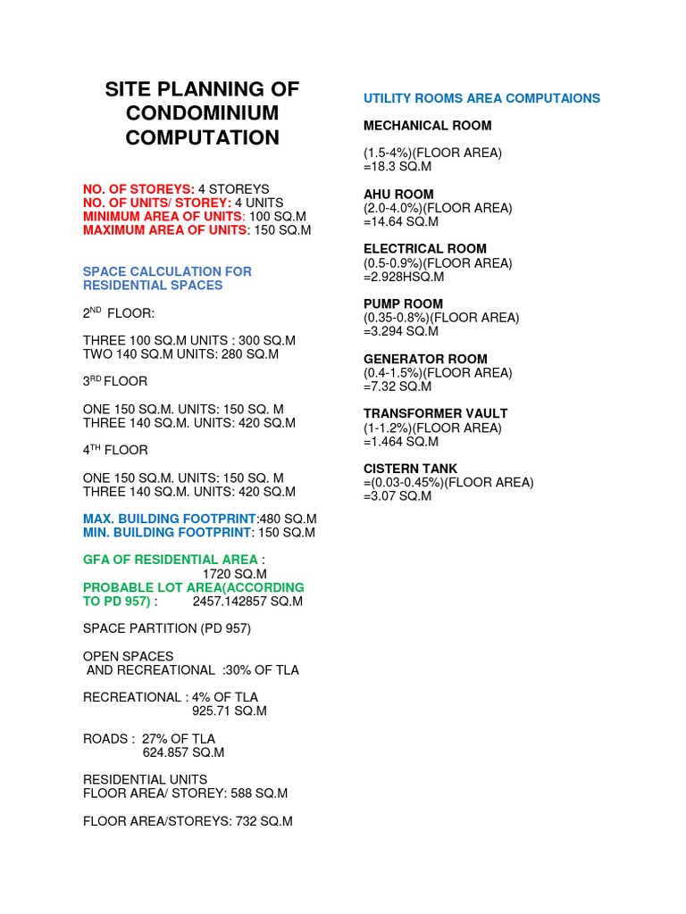 Condominium Site Planning and Space Calculation | PDF
