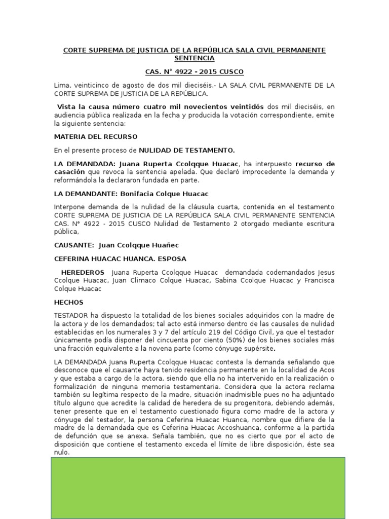 Corte Suprema de Justicia de La República Sala Civil Permanente ...