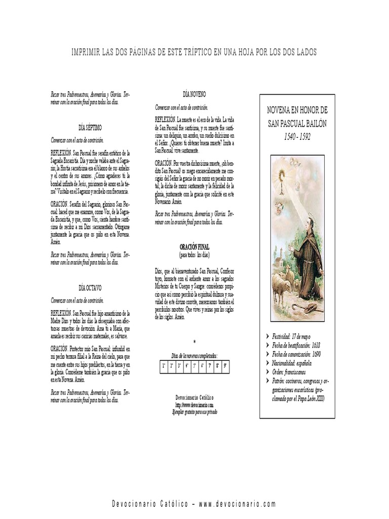 San Pascual Bailon Novena PDF | PDF | orador del Señor | Oración