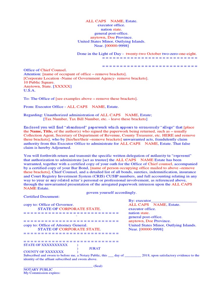 Executor Letter for Estate Administration | PDF | Notary Public ...