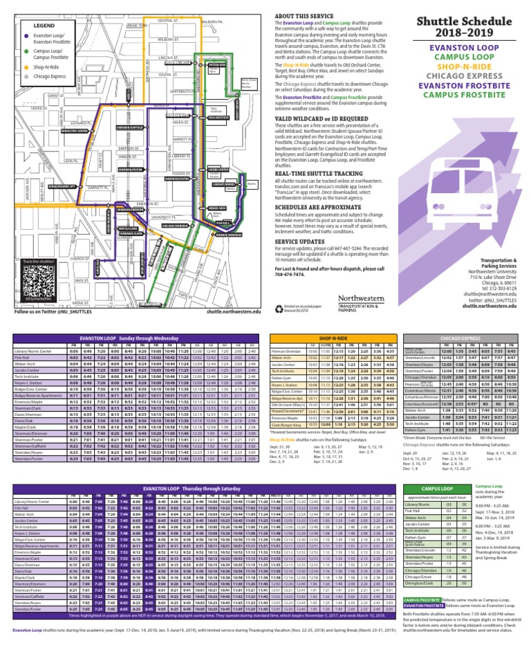Northwestern Shuttle Map and Schedule PDF Higher Education Chicago