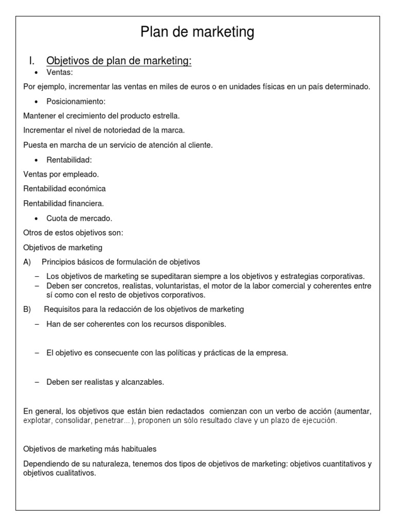 Objetivos del Plan de Marketing | PDF | Marketing | Mercado (economía)