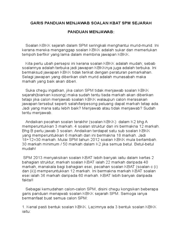 Cara Menjawab Soalan Kbat Sej Pdf