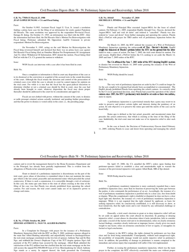 Rule 58 59 Preliminary Injunction and Receivership Case Digest