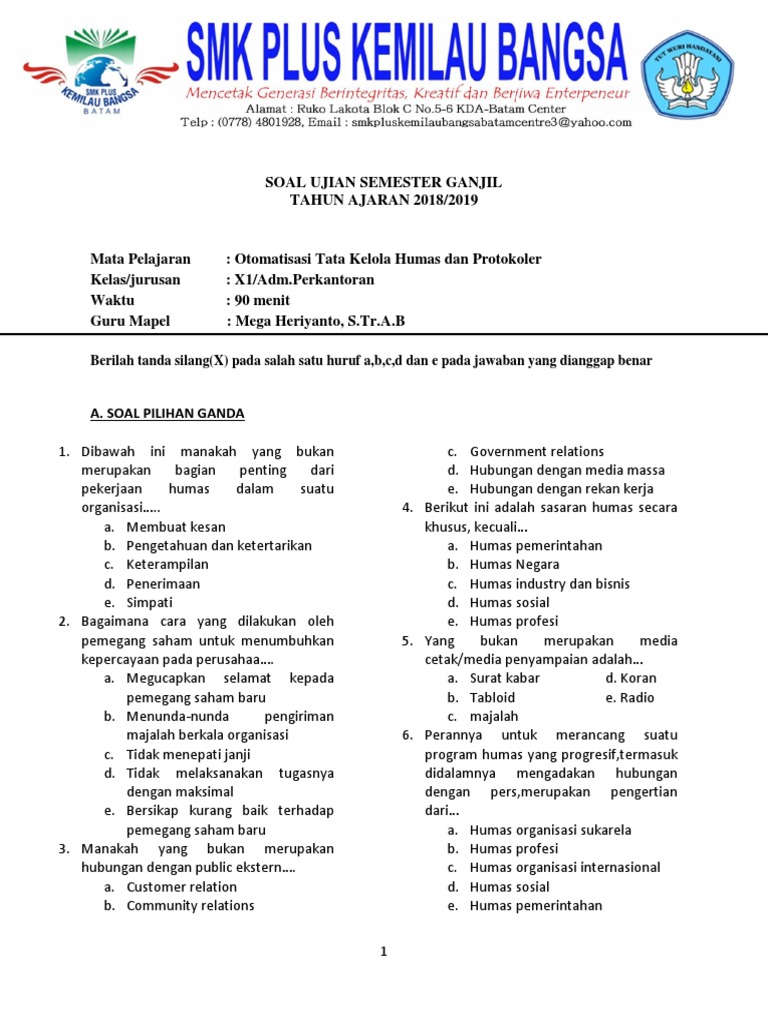 01 Soal Semester Ganjil Humas Kelas 11 PDF