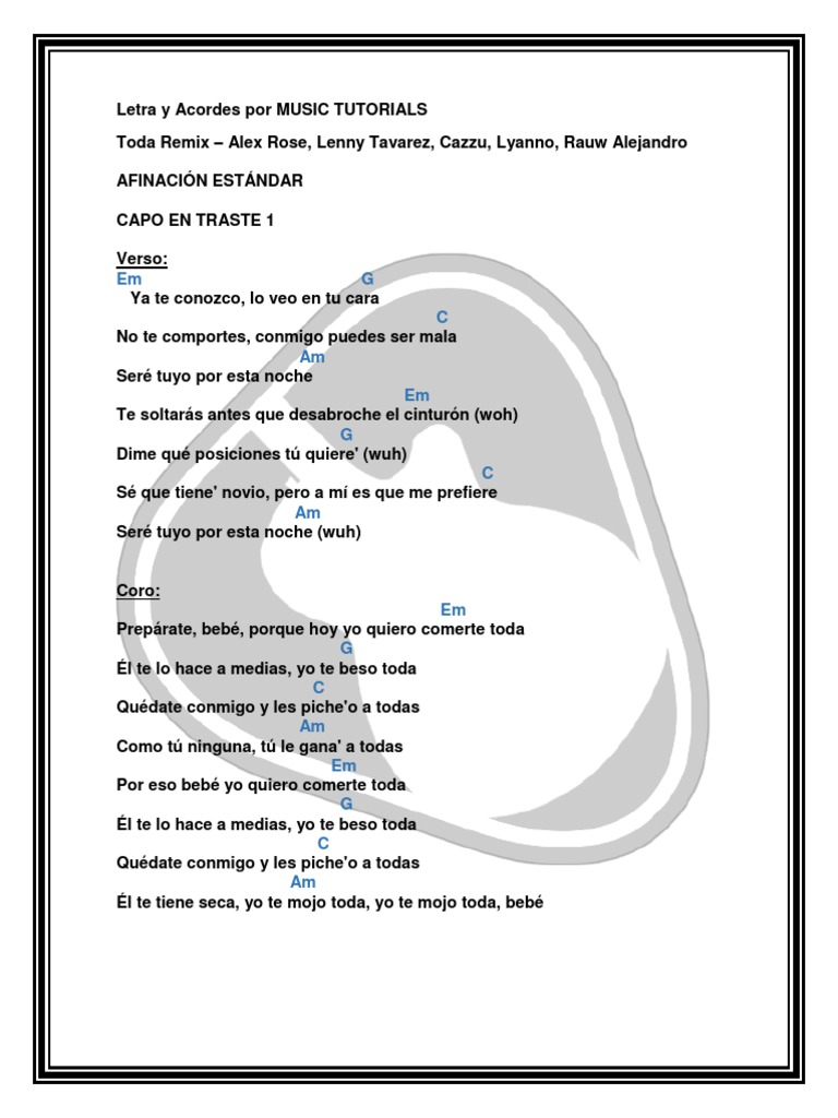 Toda Remix Alex Rose Lenny Cazzu Letra Y Acordes By Musictutorials Pdf Entretenimiento General