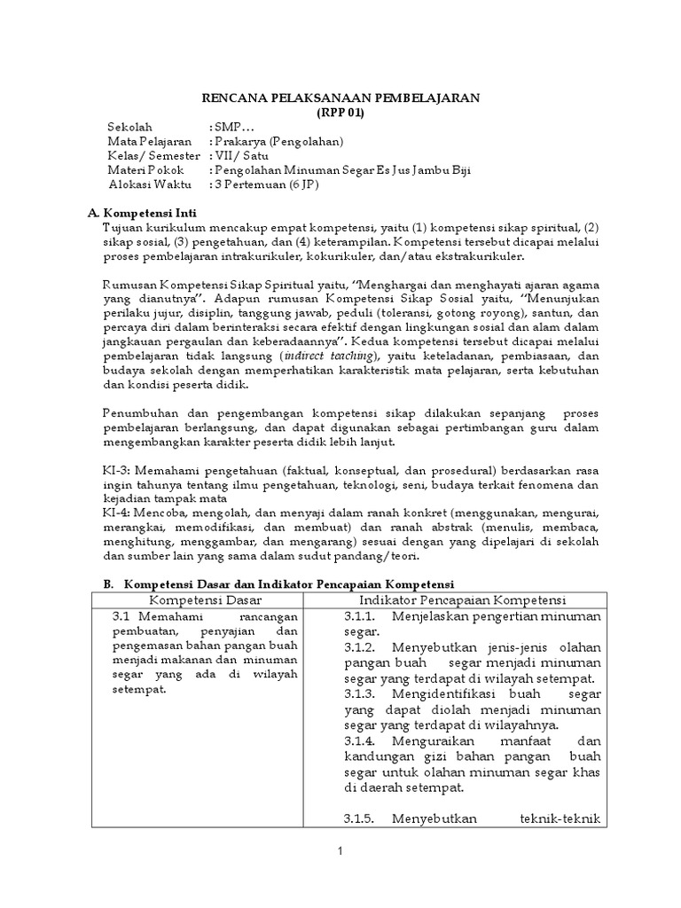 Contoh Rpp Prakarya Pengolahan Contoh Rpp Prakarya Pengolahan