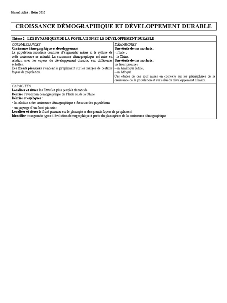 Exercices Corrigés Evaluation 5eme Croissance Demographique Et Ses Effets Pdf