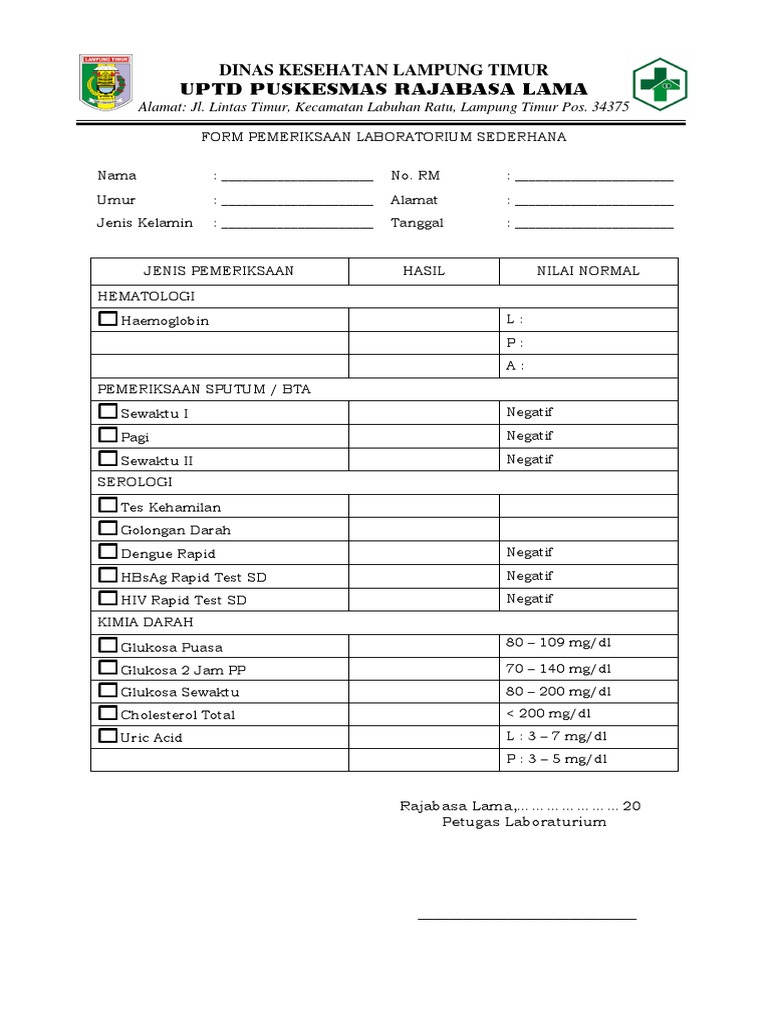 Formulir Pemeriksaan Lab Sederhana | PDF