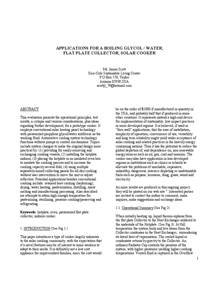 Applications For A Boiling Glycol Water Flat Plate Collector Solar ...