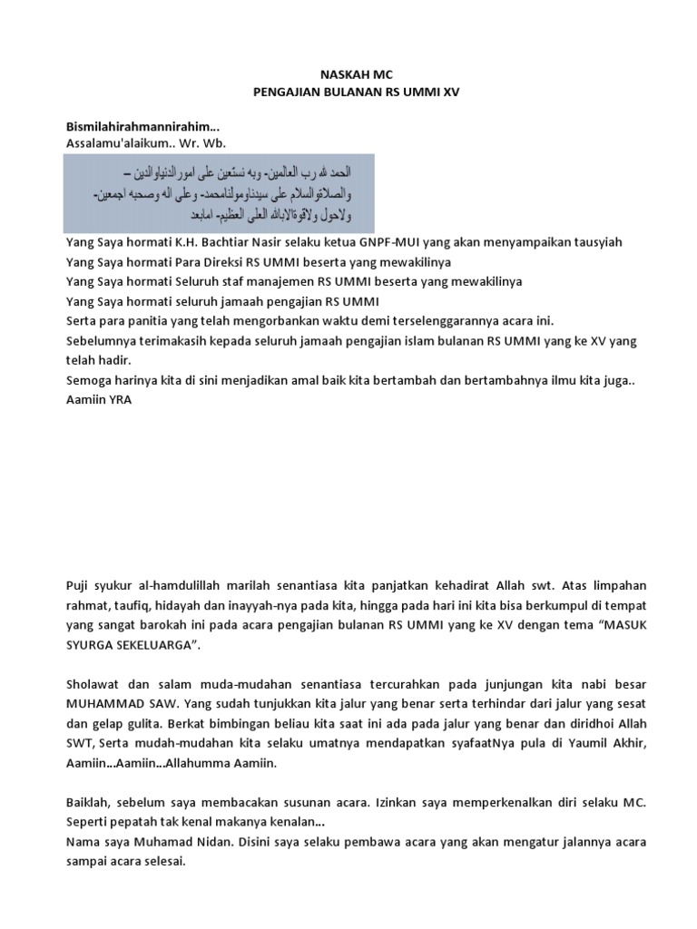 34++ Contoh Teks Pembawa Acara Pengajian Bulanan yang baik dan benar