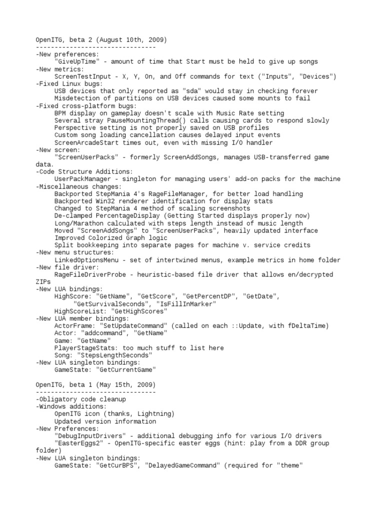 OpenITG Beta 2 Update: New Features & Bug Fixes | PDF | Software Bug | Usb