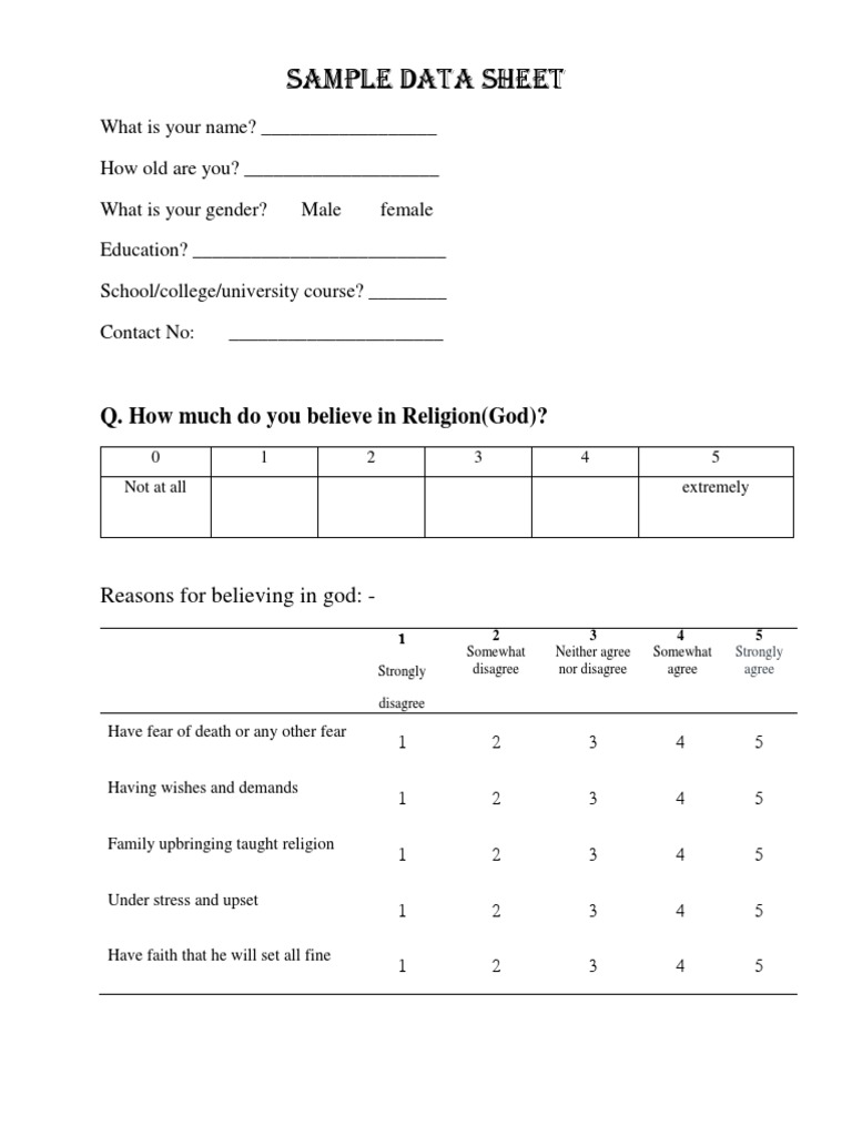 Belief in God Survey Questionnaire | PDF | Religious Belief And ...