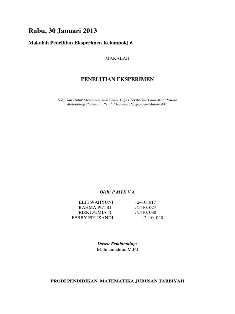 Contoh Makalah Penelitian Eksperimental
