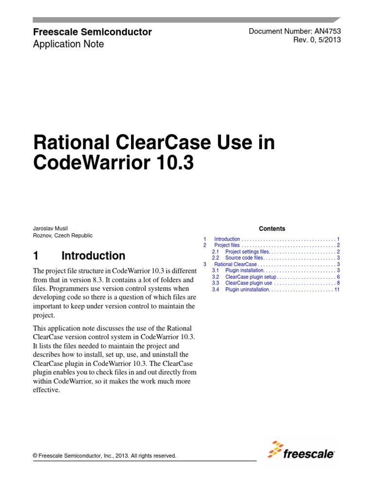 Rational Clearcase Use in Codewarrior 10.3 Application Note PDF