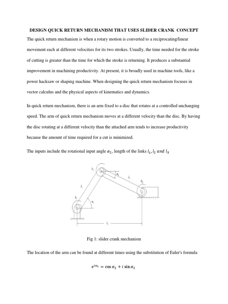 Design and Kinematic Analysis of a Slider Crank Quick Return Mechanism Using MATLAB PDF