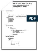 Programme To Store Price List of 10 Items and To Print The Largest Price As Well As The Sum of All Prices