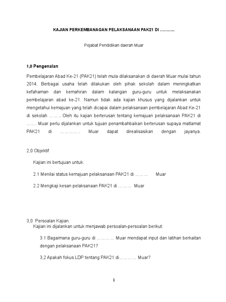 Kajian PAK21 Sekolah-Sekolah Daerah Muar (Template Laporan) | PDF