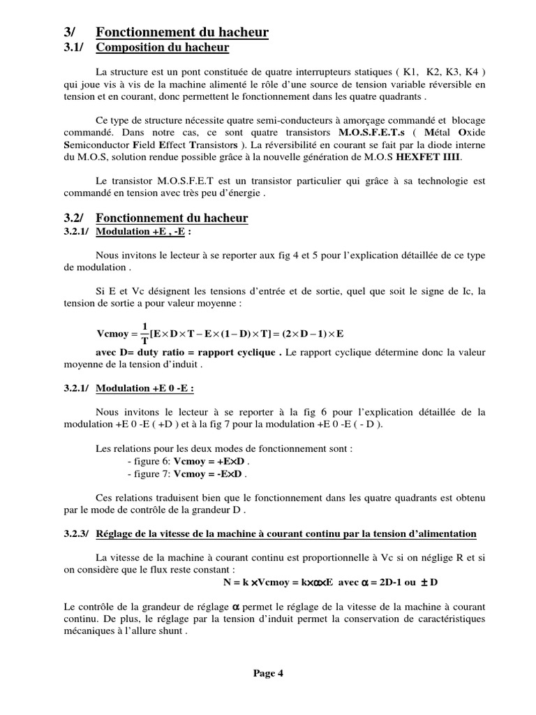 Fonctionnement du hacheur 4 quadrants PDF Condensateur Transistor — free download