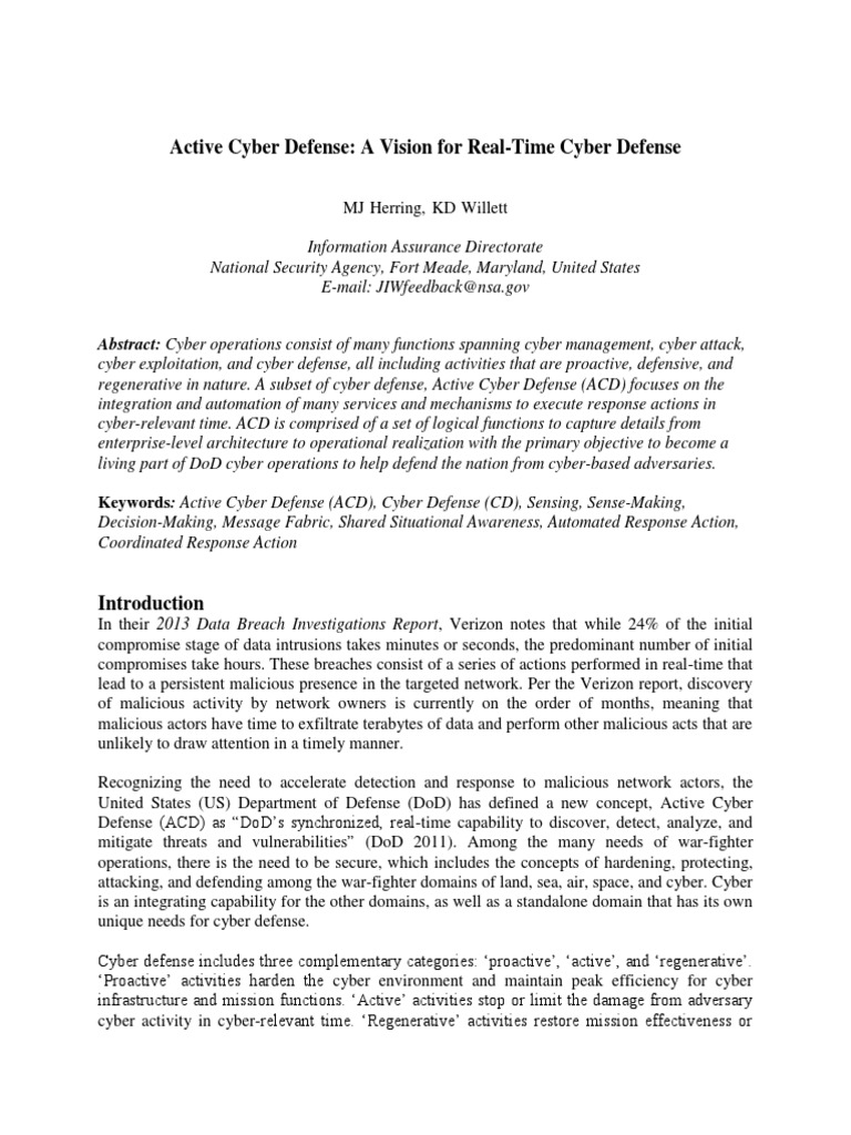 Integrated Active Cyber Defense. | PDF | Computer Security | Security
