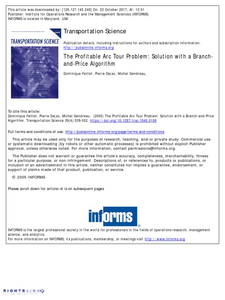 The Profitable Arc Tour Problem: Solution With A Branch-and-Price ...