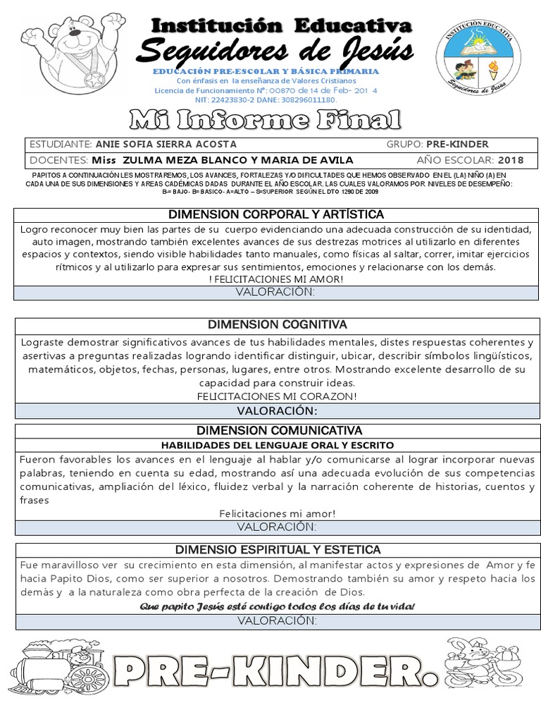 Informe de Progreso Preescolar 2018 | PDF | Educación primaria | Amor