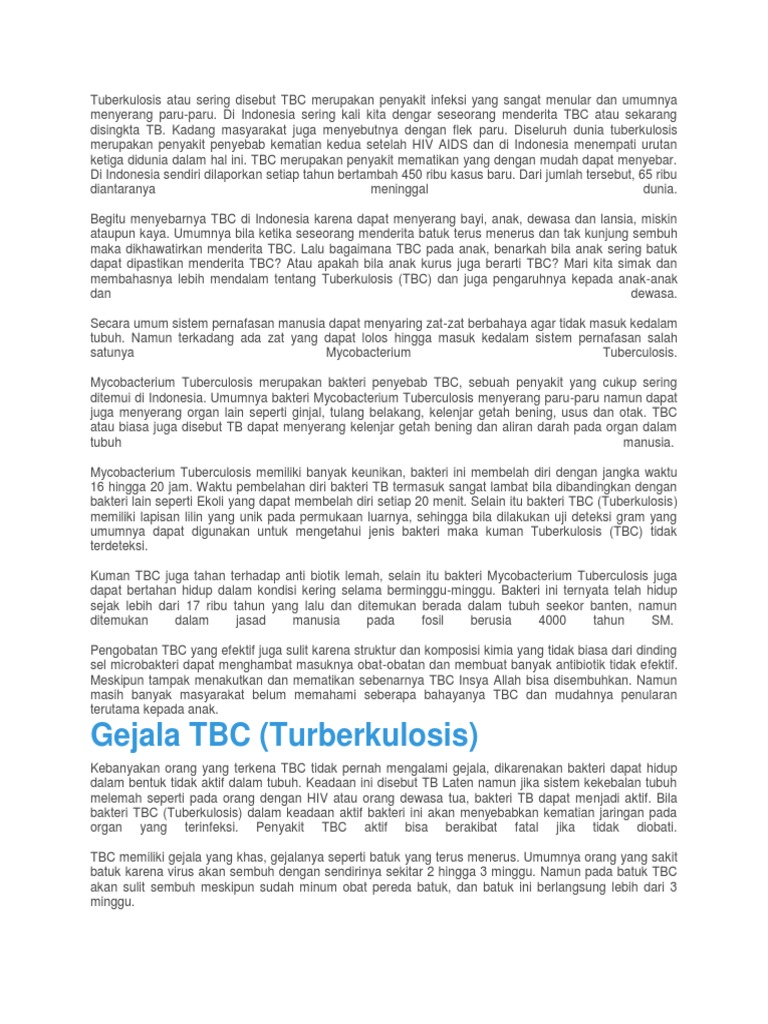 Tuberkulosis Atau Sering Disebut Tbc Merupakan Penyakit Infeksi Yang Sangat Menular Dan Umumnya Menyerang Paru Pdf