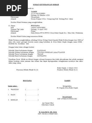 Contoh Surat Keterangan Hibah Tanah