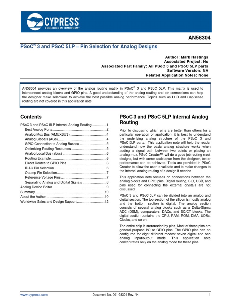 001-58304 AN58304 - PSoC R 3 and PSoC 5LP - Pin Selection For Analog ...