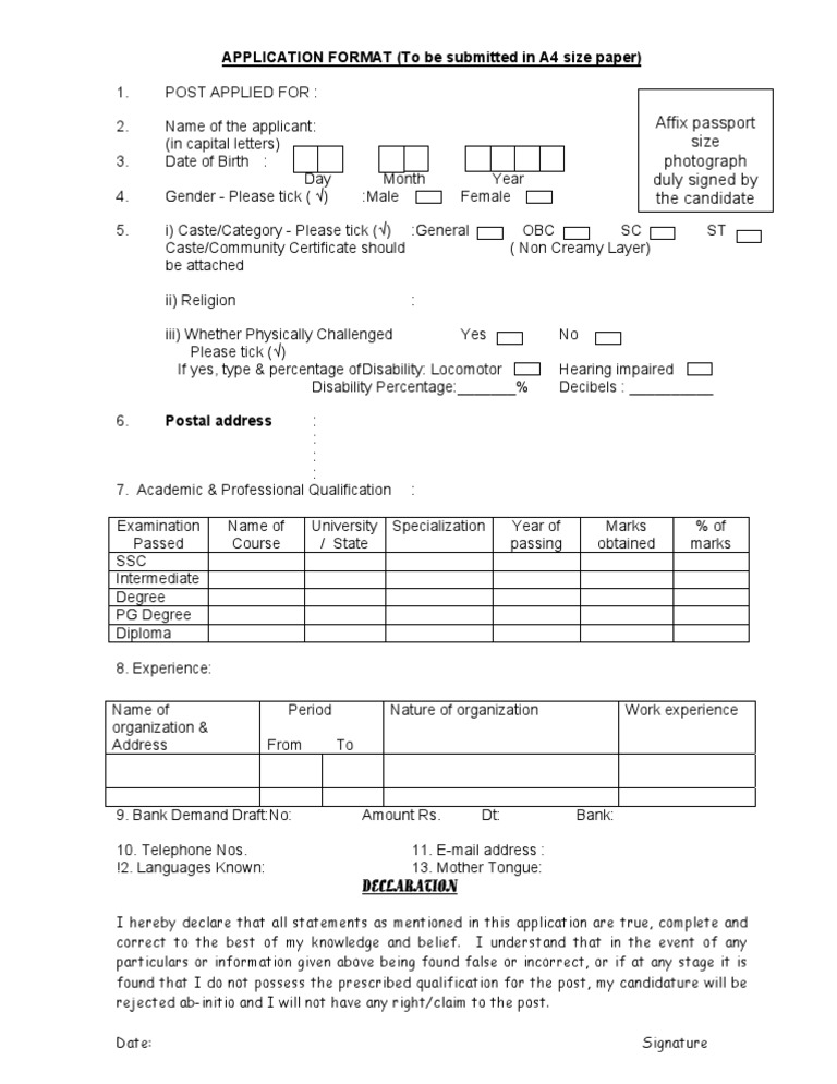 Job Application Format Template | PDF