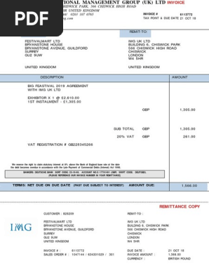Feastival 2019 Invoice